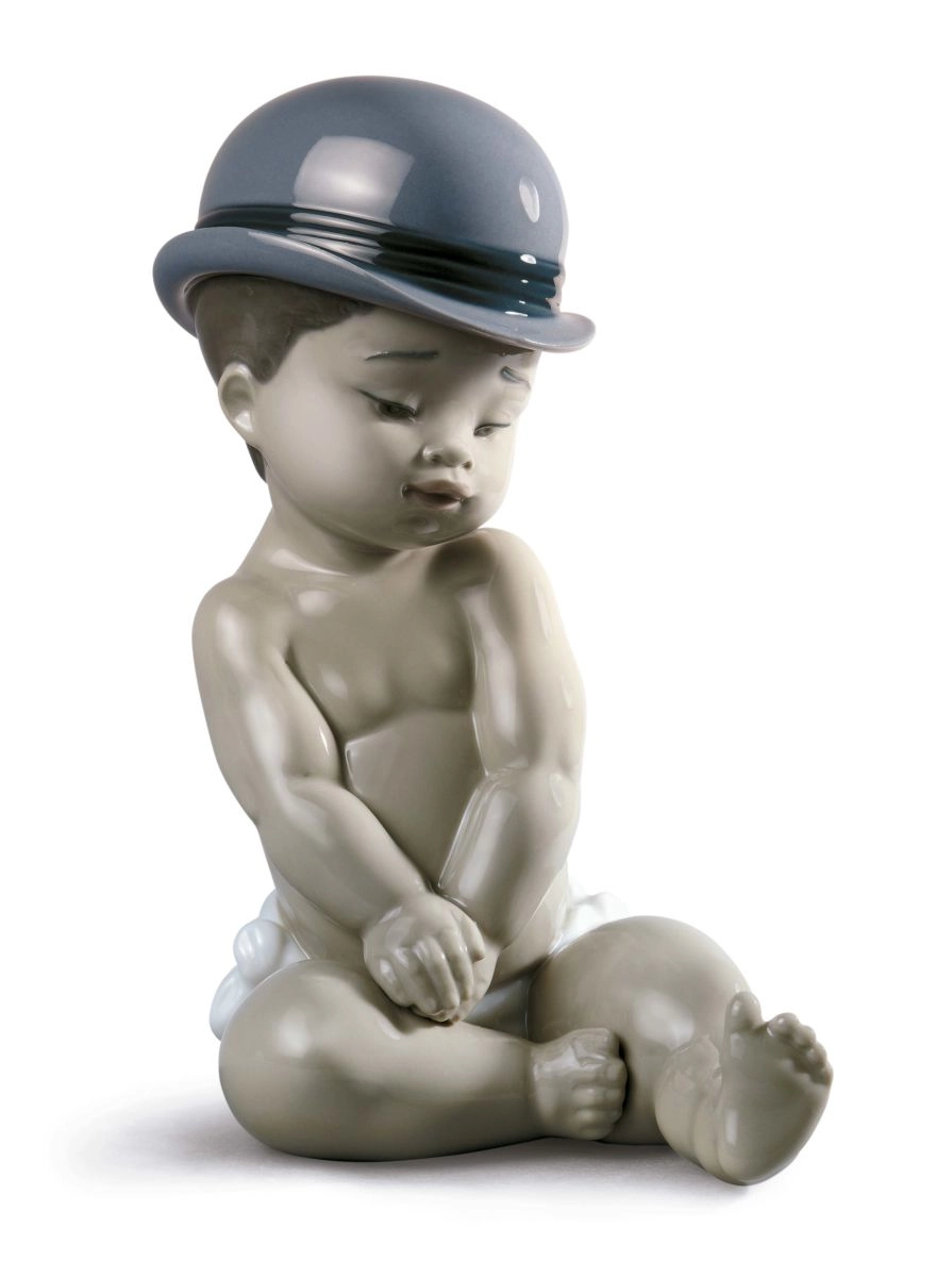 Lladro Boy With Bowler Hat Porcelain Figurine