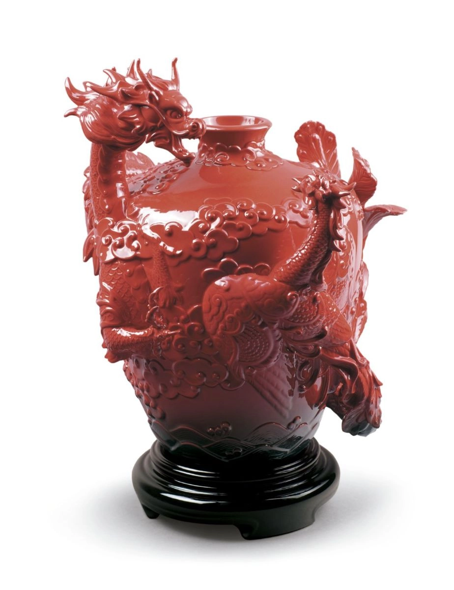 Lladro Dragon and Phoenix Vase Porcelain Figurine