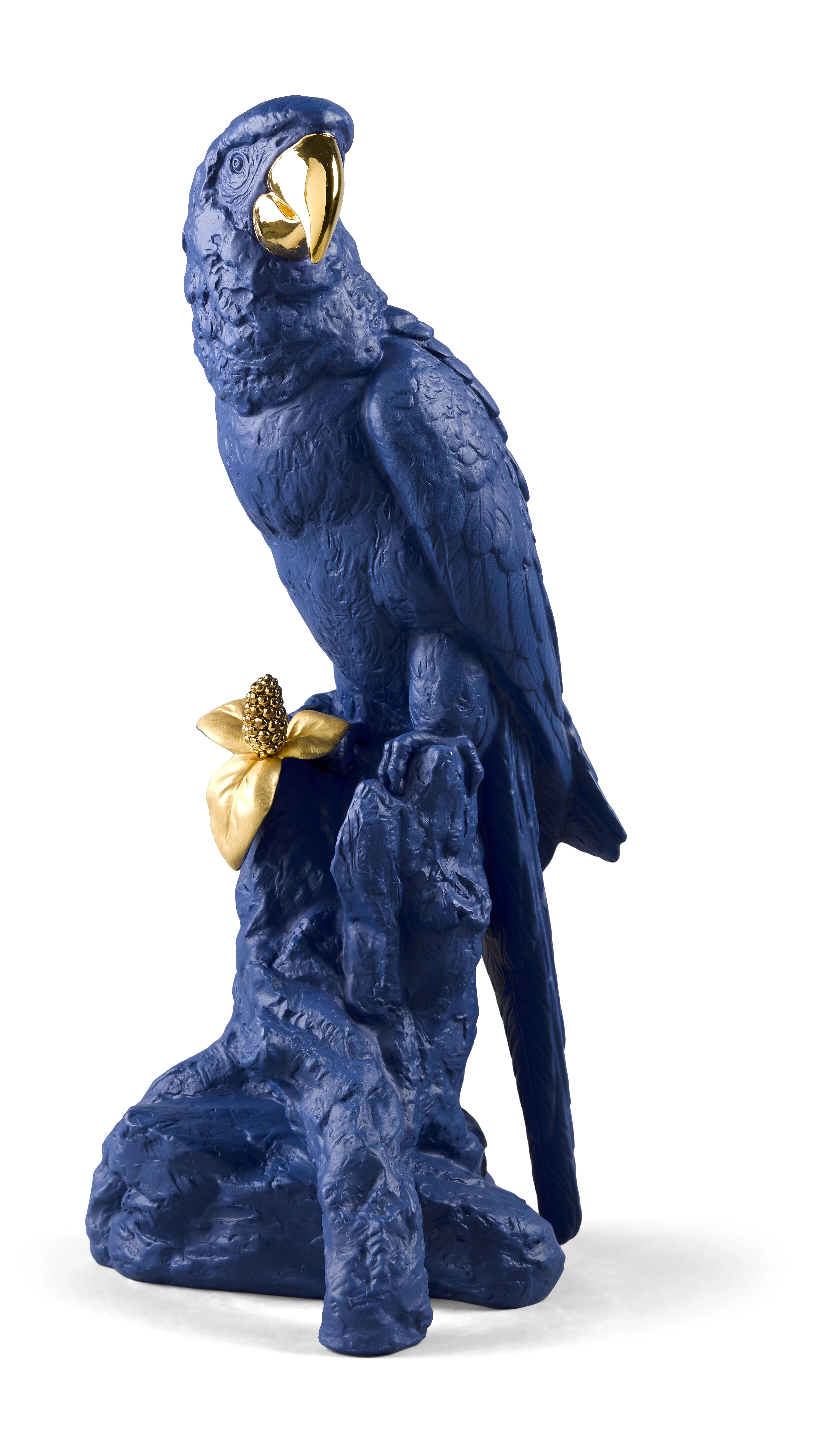 Lladro Macaw Bird. Blue-Gold Porcelain Figurine
