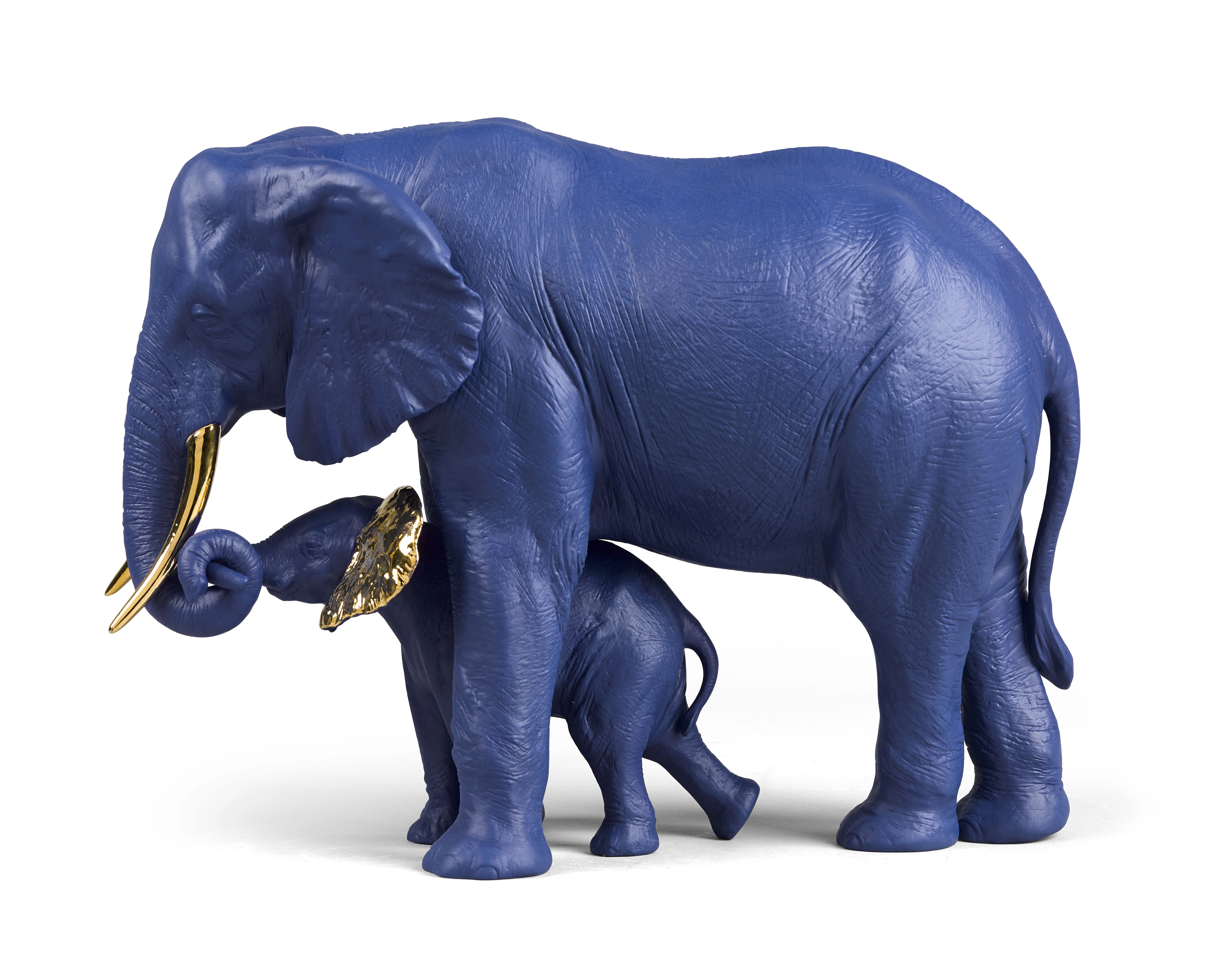Lladro Leading The Way Elephants. Blue-Gold 