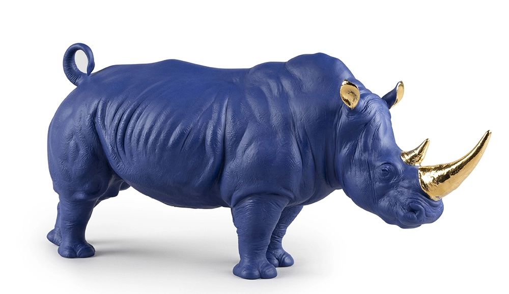 Lladro Rhino (Blue-Gold) Porcelain Figurine