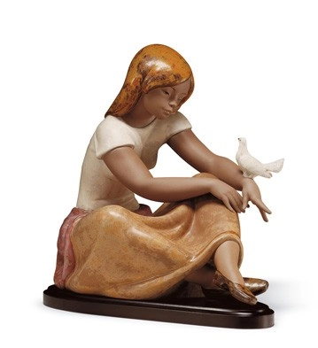 Lladro WATCHING THE DOVE Porcelain Figurine
