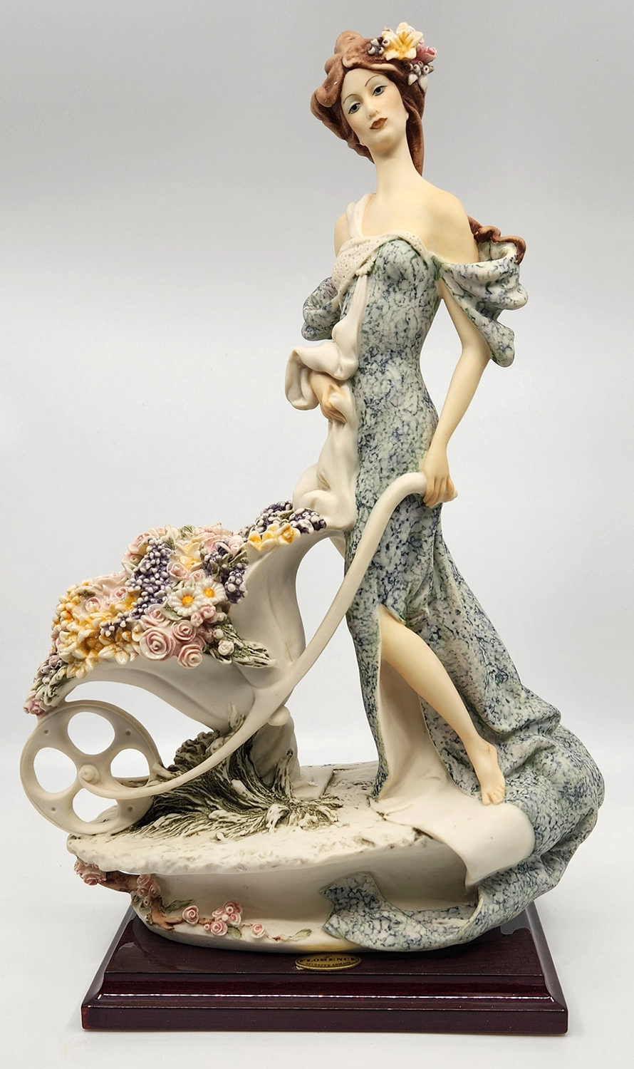 Giuseppe Armani Lady With Flower Cart Sculpture