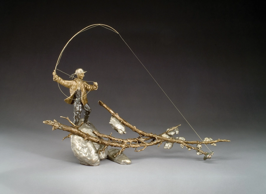 Mark Hopkins Setting the Hook (Female) Bronze Sculpture