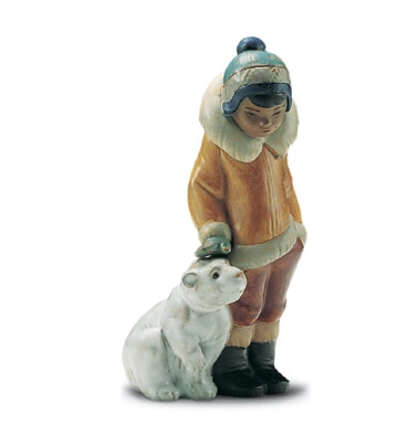 Lladro Eskimo Boy With Pet 1994-2001 Porcelain Figurine