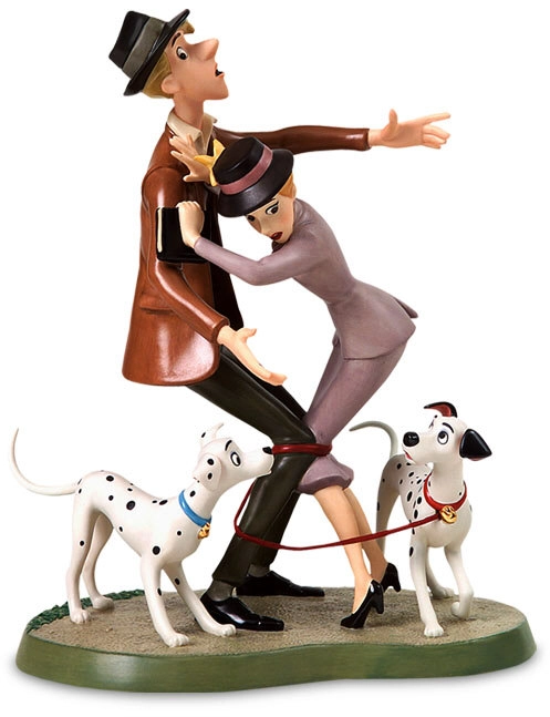WDCC Disney Classics One Hundred and One Dalmatians Roger And Anita And Pongo And Perdita Tangled Up Romance  Porcelain Figurine