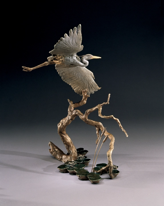 Mark Hopkins Great Blue Heron Bronze Sculpture