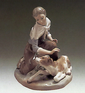 Lladro Caressing a Little Calf 1972-1981 Porcelain Figurine