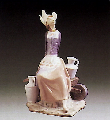 Lladro Milkmaid With Wheelbarrow 1977-81 Porcelain Figurine