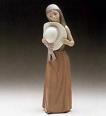 Lladro Bashful-Girl With  With Straw Hat - Open Box (Open Box)