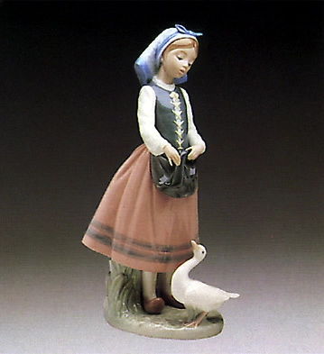 Lladro Josepha Feeding Duck 1984-91 Porcelain Figurine