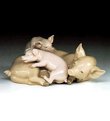 Lladro Playful Piglets Porcelain Figurine