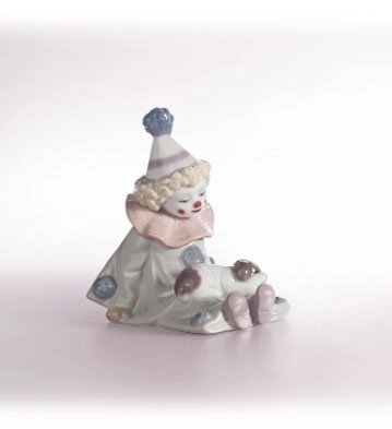 Lladro Pierrot With Puppy 1985-07 Porcelain Figurine