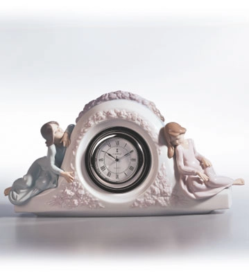 Lladro Two Sisters Clock 1990-02 Porcelain Figurine
