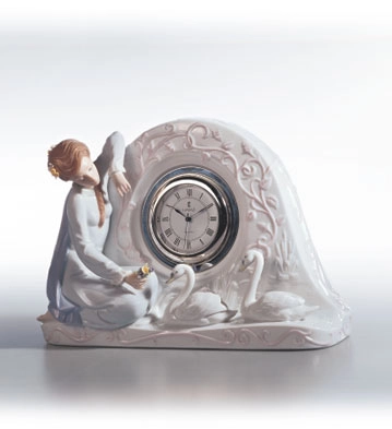 Lladro Swan Clock 1991-02 Porcelain Figurine
