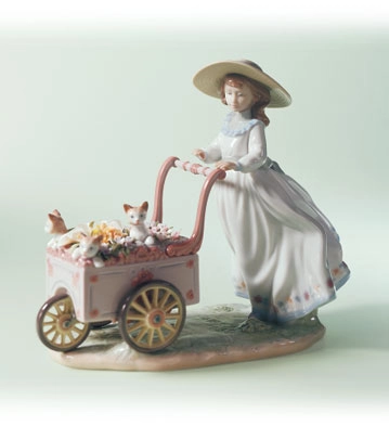Lladro Kitty Cart Porcelain Figurine