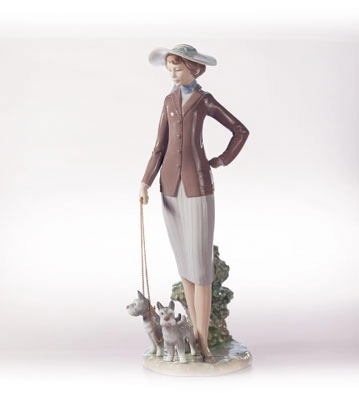 Lladro Walking The Dogs Porcelain Figurine