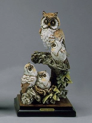 Giuseppe Armani Owls In Nest Sculpture