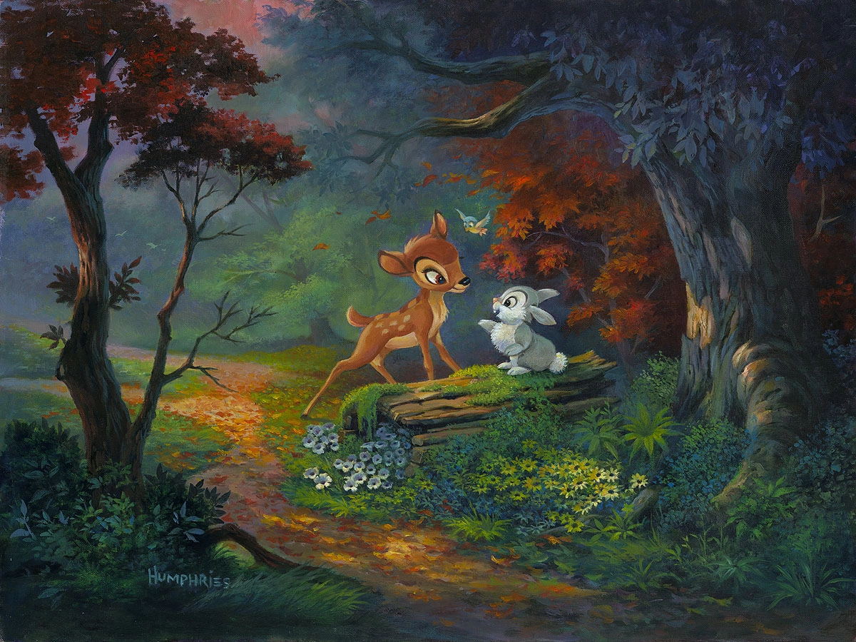 Michael Humphries A Friendship Blossoms From The Movie Bambi Hand-Embellished Giclee on Canvas