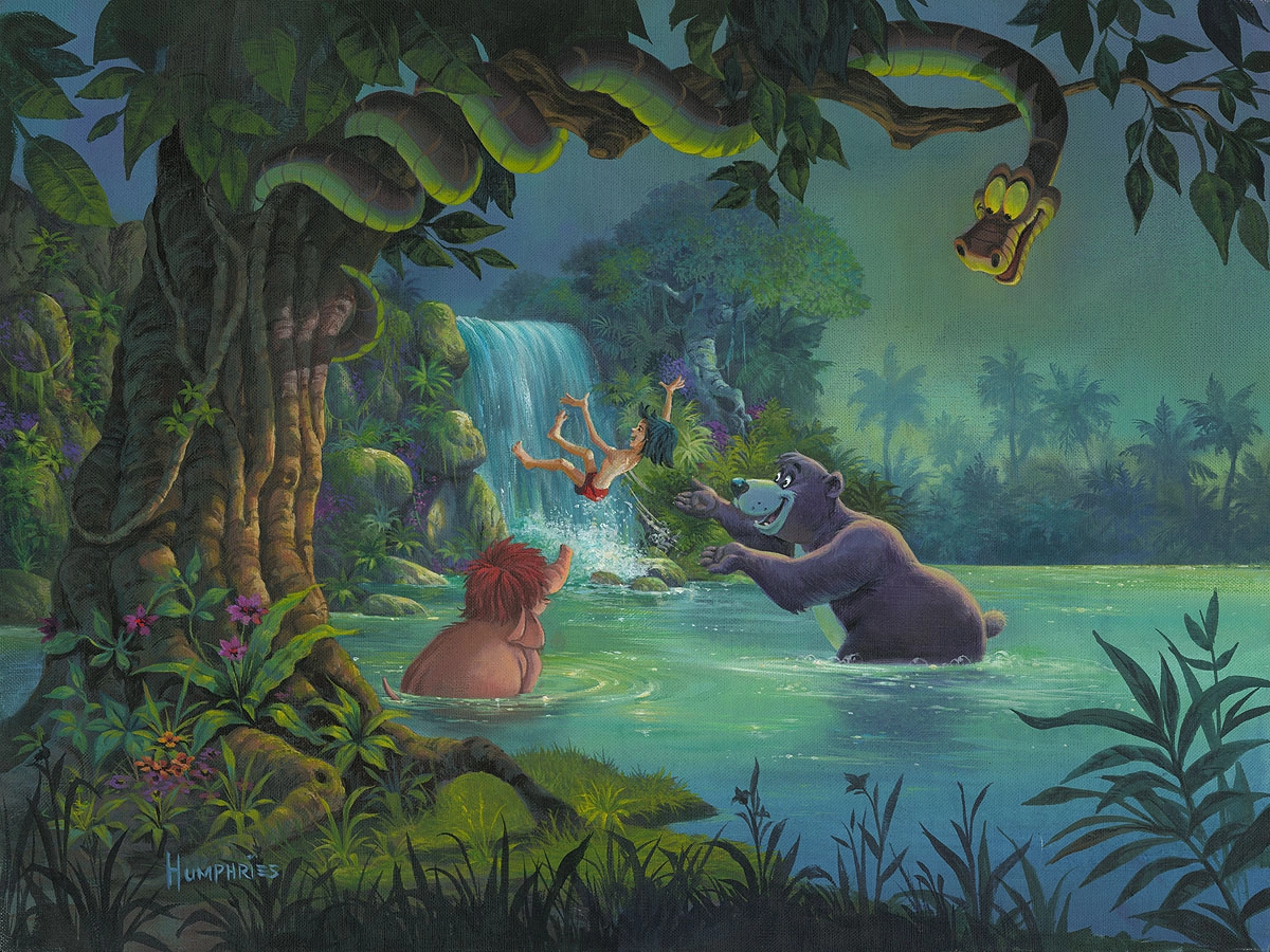 Michael Humphries At Home in the Wild From The Movie Jungle Book Hand-Embellished Giclee on Canvas