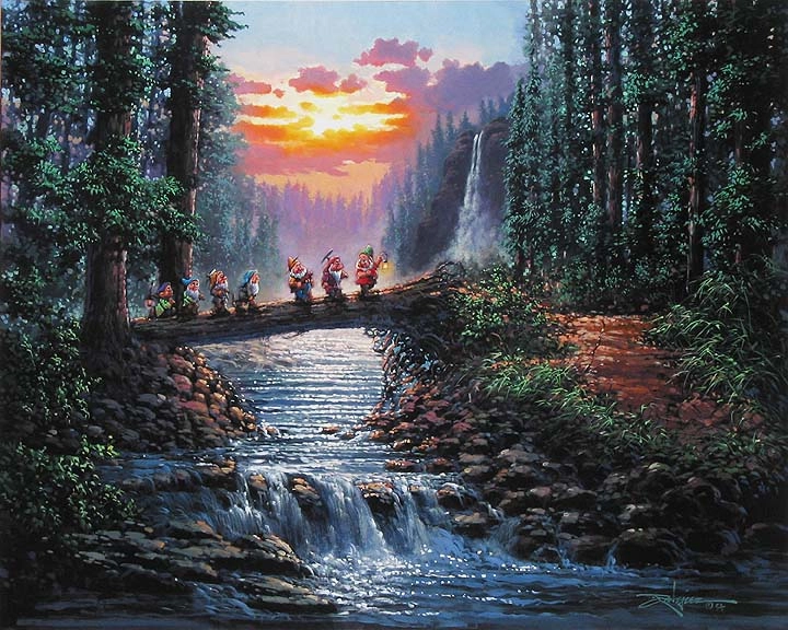 Rodel Gonzalez Forest Bridge - From Disney Snow White and the Seven Dwarfs Hand-Embellished Giclee on Canvas