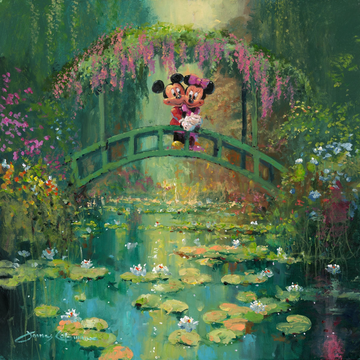 James Coleman Mickey and Minnie at Giverny Hand-Embellished Giclee on Canvas