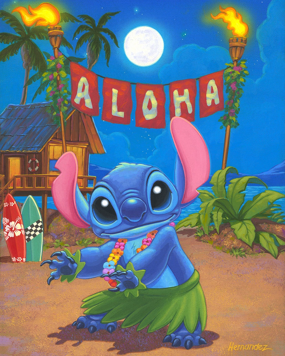 Manuel Hernandez Hula Stitch - From Disney Lilo and Stitch Hand-Embellished Giclee on Canvas
