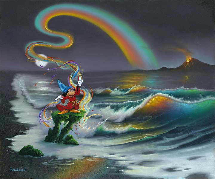 Jim Warren Mickey Colors the World Hand-Embellished Giclee on Canvas