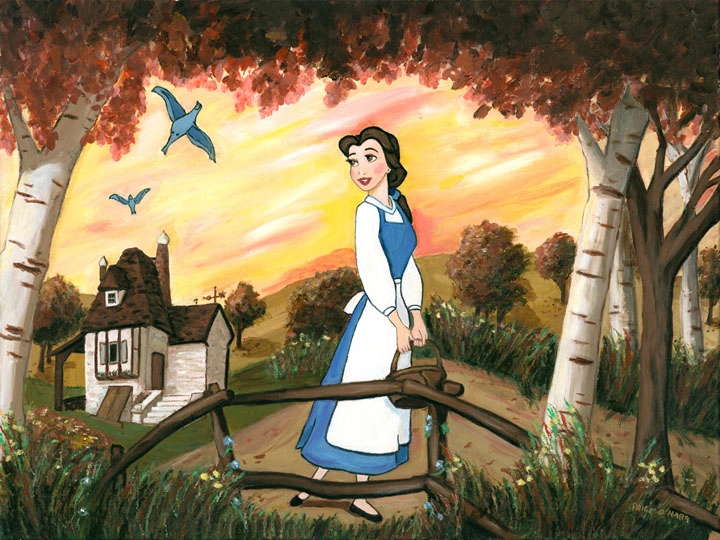 Paige O Hara Little Town - From Disney Beauty and The Beast Hand Embelleshed Giclee On Canvas