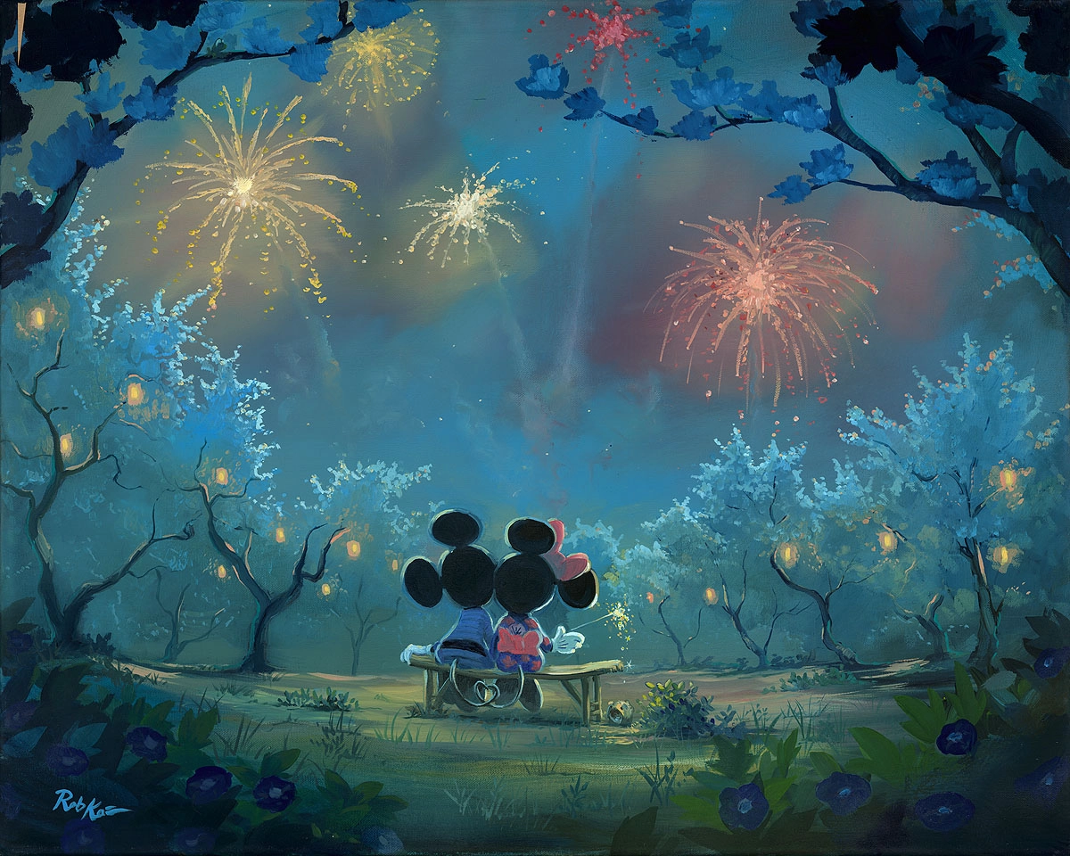 Rob Kaz  Memories of Summer Mickey and Minnie Hand-Embellished Giclee on Canvas