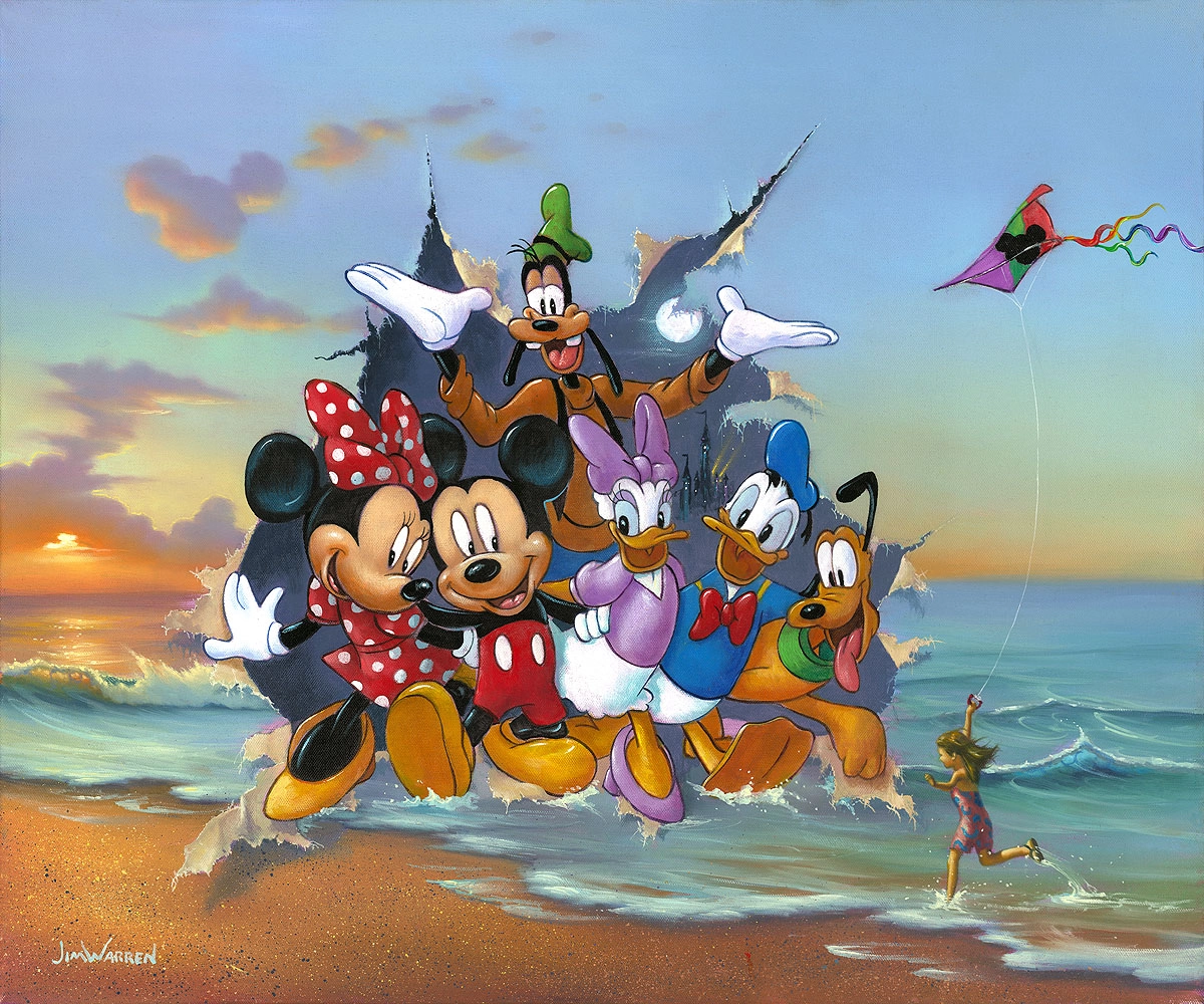 Jim Warren Mickey and the Gang's Grand Entrance Hand-Embellished Giclee on Canvas