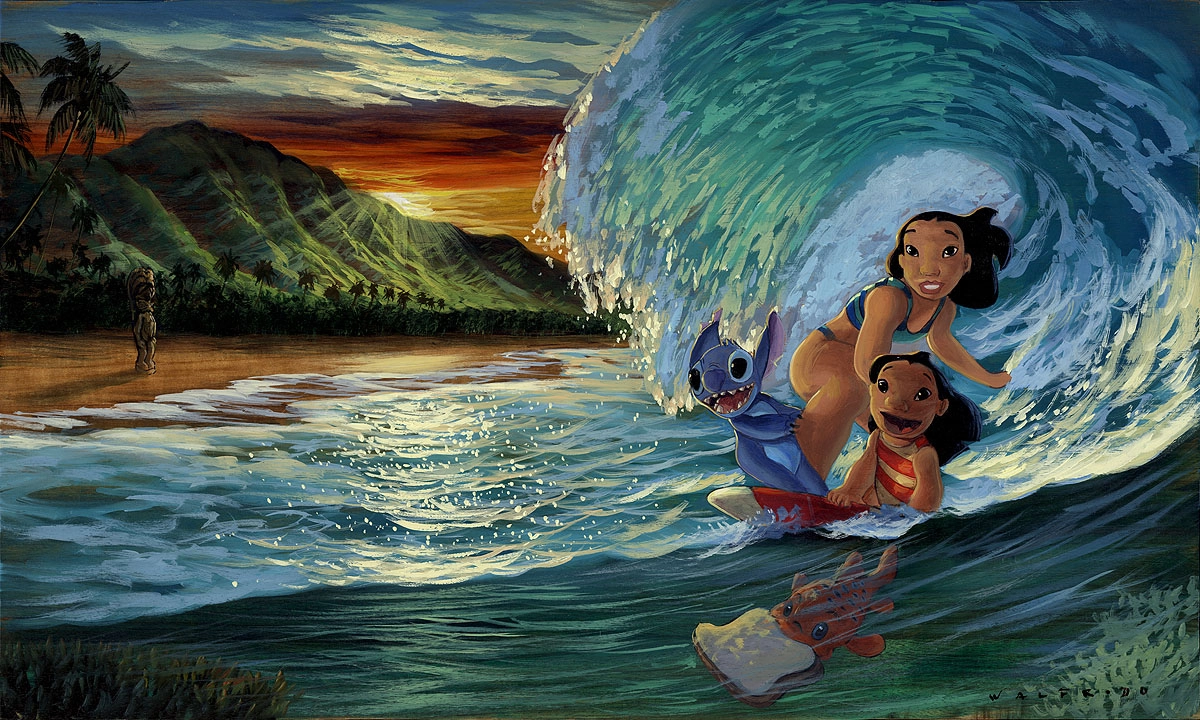 Walfrido Garcia Morning Surf From Lilo and Stitch Hand-Embellished Giclee on Canvas