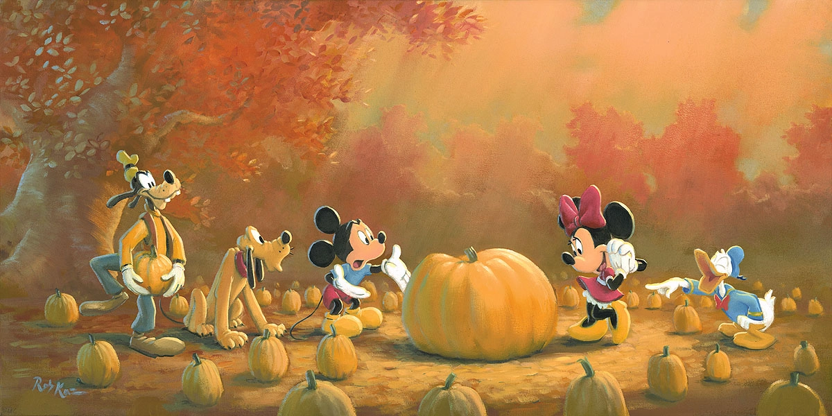 Rob Kaz  Picking the Perfect Pumpkin Hand-Embellished Giclee on Canvas