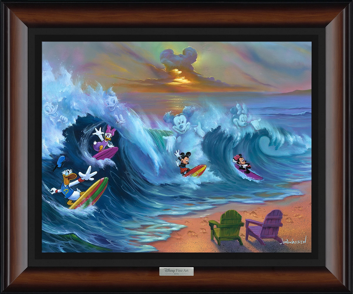 Jim Warren Surfing with Friends Giclee On Canvas