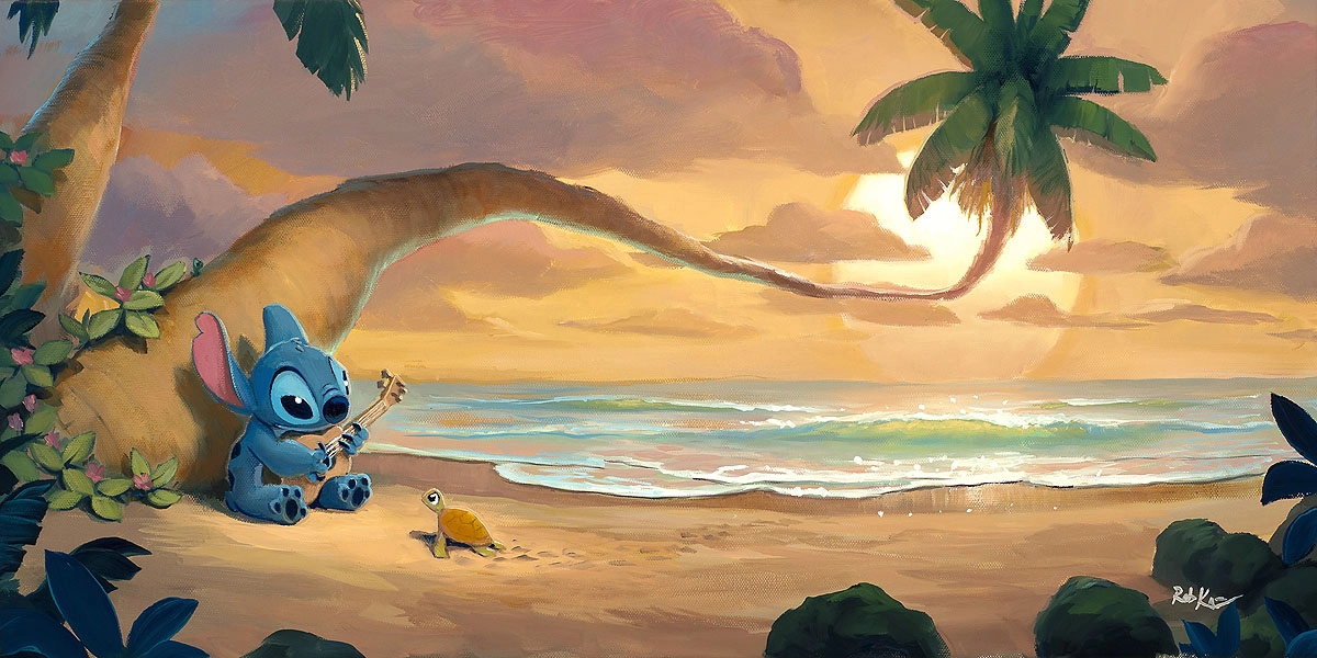 Rob Kaz  Sunset Serenade From Lilo and Stitch Hand-Embellished Giclee on Canvas