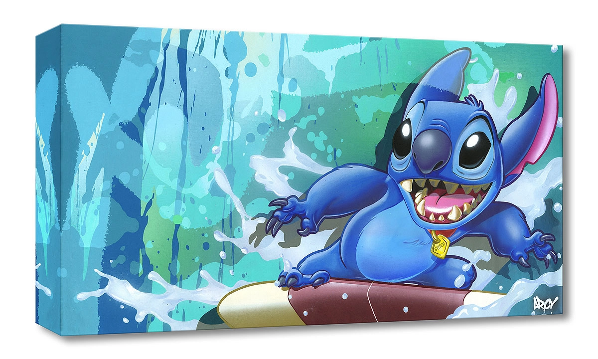Arcy Surf Rider Stitch From Lilo and Stitch Gallery Wrapped Giclee On Canvas