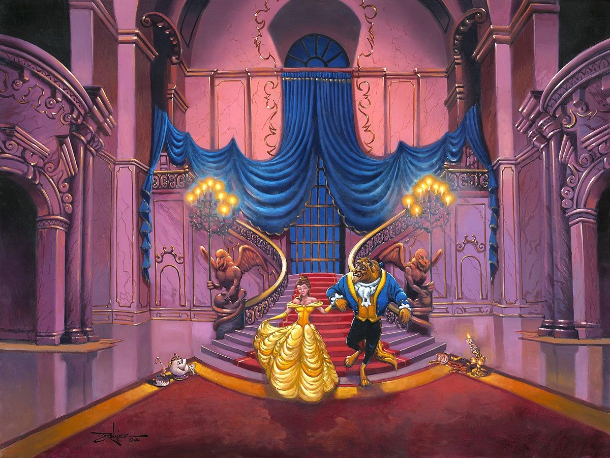 Rodel Gonzalez Tale as Old as Time - From Disney Beauty and The Beast Hand-Embellished Giclee on Canvas