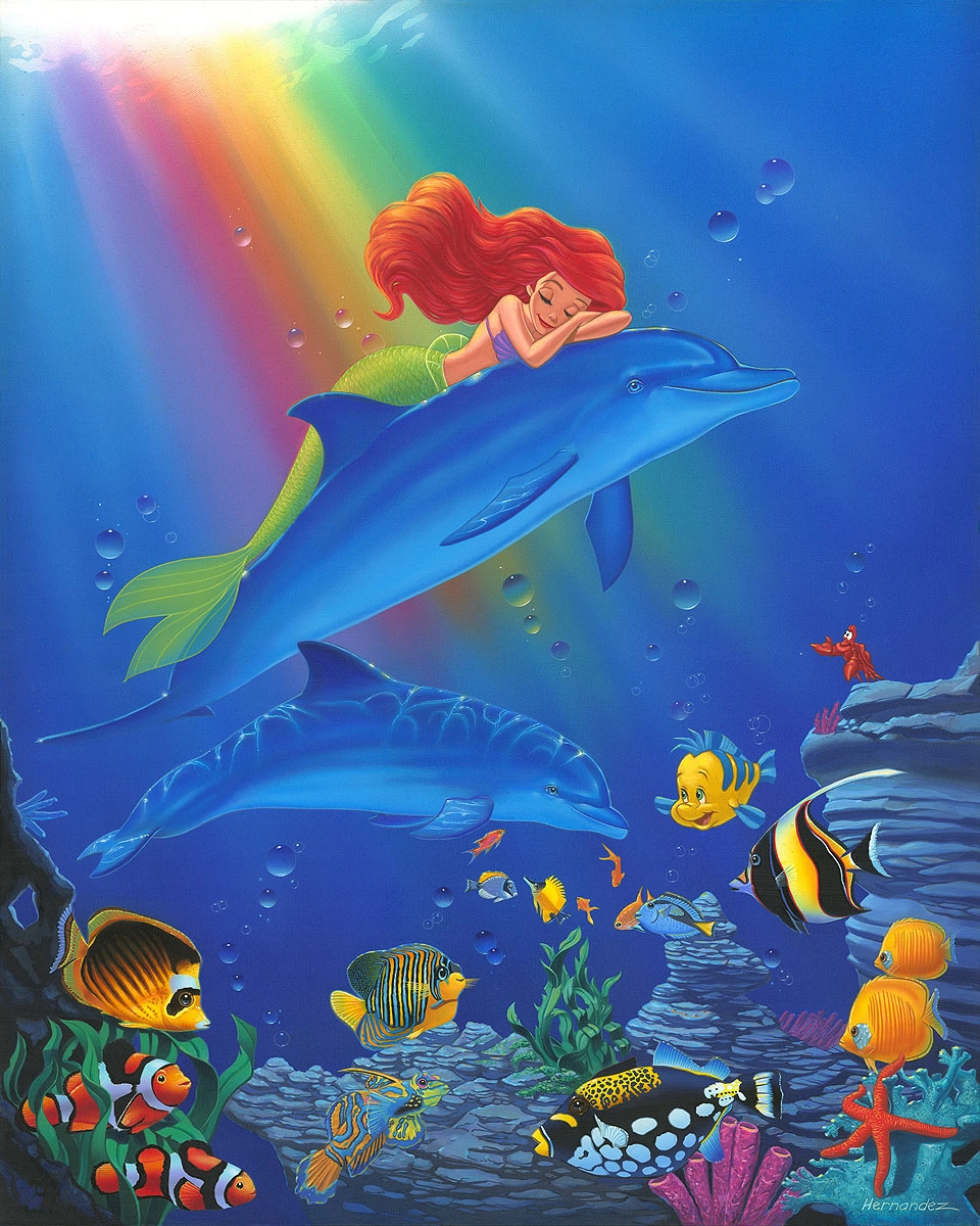 Manuel Hernandez Underwater Dreams - From Disney The Little Mermaid  Hand-Embellished on Canvas