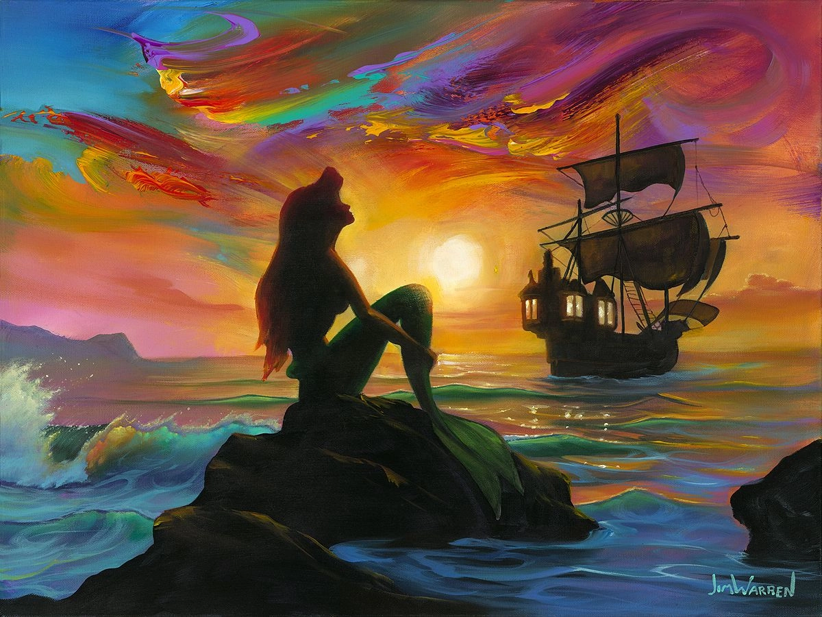 Jim Warren Waiting for the Ship to Come In From The Little Mermaid Hand-Embellished Giclee on Canvas