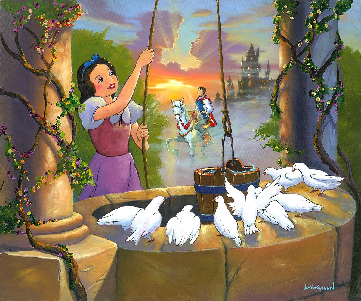 Jim Warren Wishing for My Prince - From Disney Snow White and the Seven Dwarfs  Hand-Embellished Giclee on Canvas
