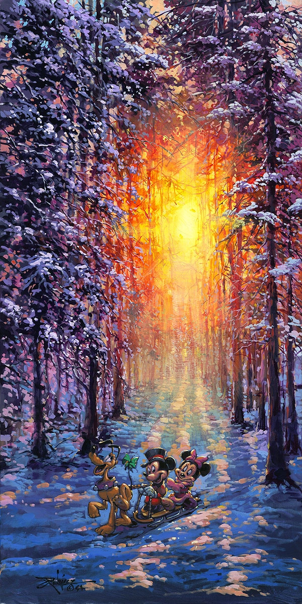 Rodel Gonzalez Winter Sleigh Ride Hand-Embellished Giclee on Canvas
