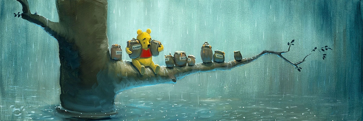 Rob Kaz  Waiting Out the Rain Hand-Embellished Giclee on Canvas