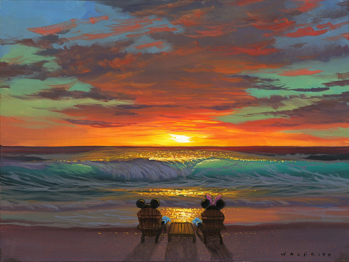 Walfrido Garcia Sharing a Sunset Hand-Embellished Giclee on Canvas