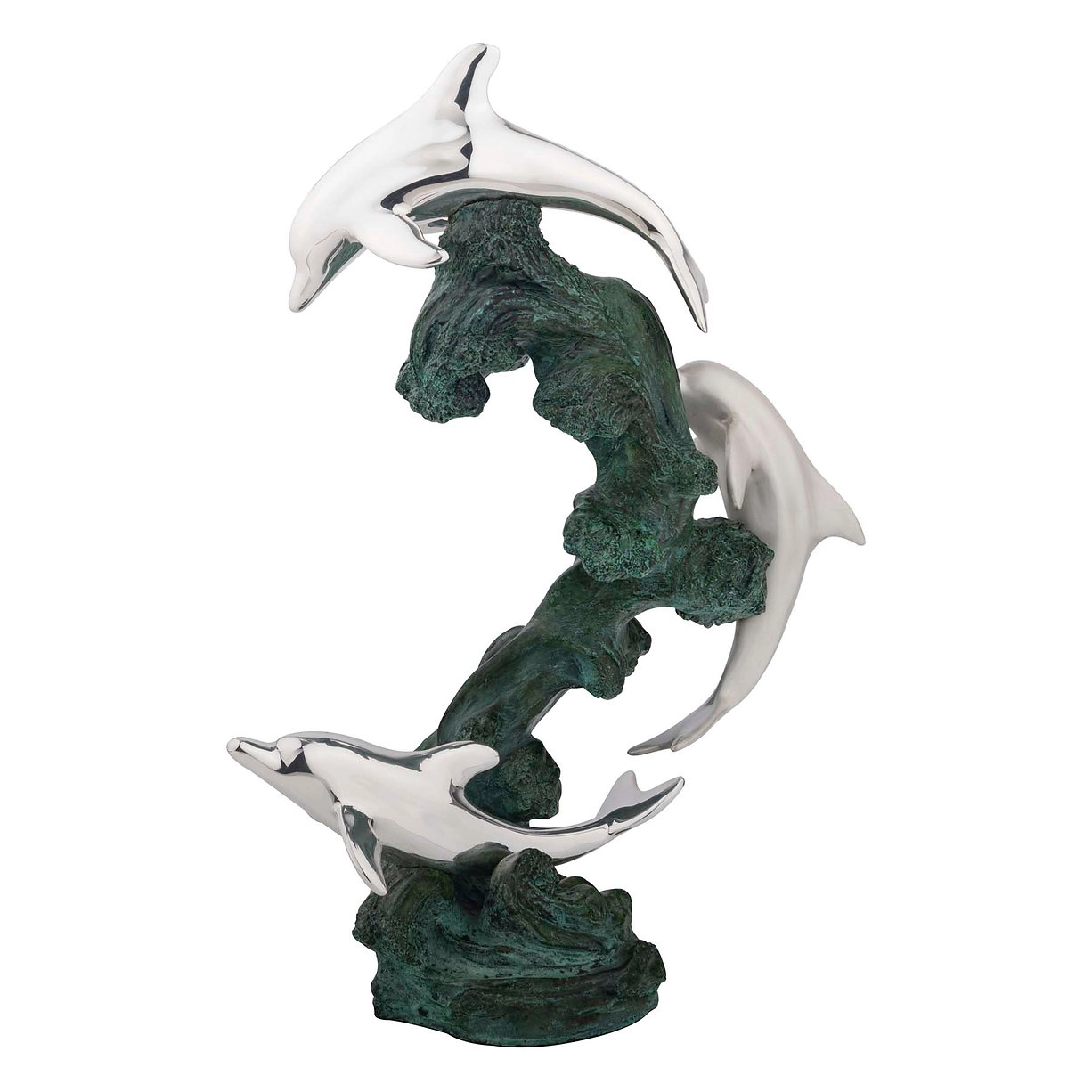 Dargenta Swimming Silver Dolphins Statue 