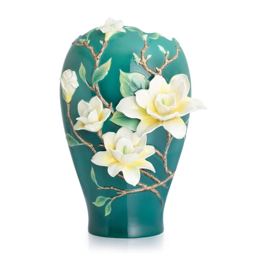 Franz Porcelain Yellow Magnolia Large Vase Limited Edition  Fine Porcelain