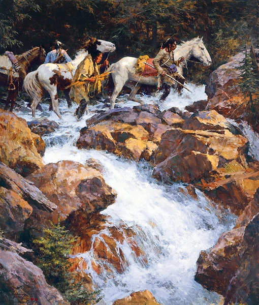 Howard Terpning WHITE WATER PASSAGE Giclee On Canvas Artist Proof