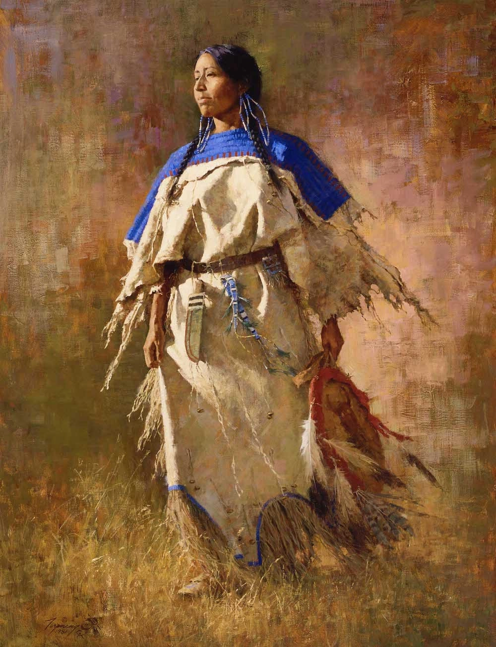 Howard Terpning Shield of Her Husband and Matching 5 X 7 Print Giclee On Canvas