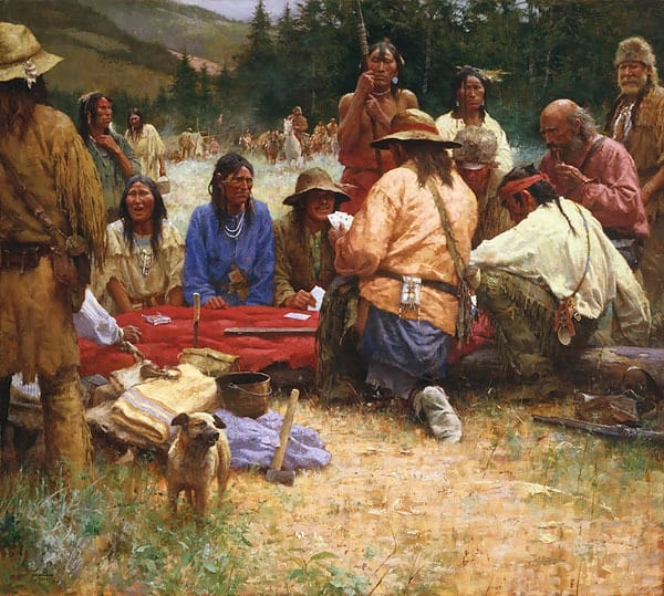 Howard Terpning A Friendly Game at Rendezvous 1832 Giclee On Canvas