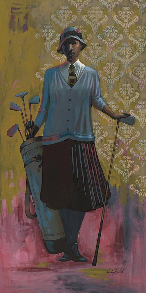 John Holyfield Vintage Golfer Female Large Giclee On Canvas