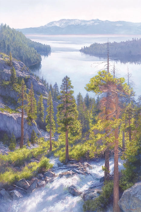 June Carey Cascade of Light, Emerald Bay, Lake Tahoe Giclee On Canvas